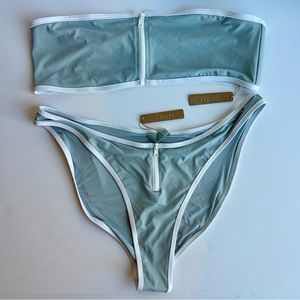 SKIMS Sporty Two Piece Zipper Bandeau Top & Tanga Bottoms 3X Pacific Swimsuit